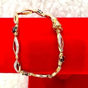 DL Gold Over Sterling Silver & Genuine Tested Sapphire Bracelet 7.25’ EUC 4115 B